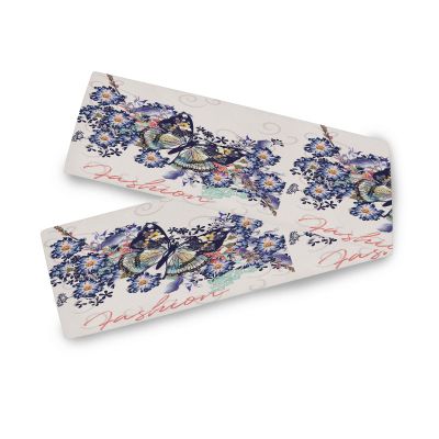 Blue Floral Butterfly Plant Table Runner, 13 x 70 in