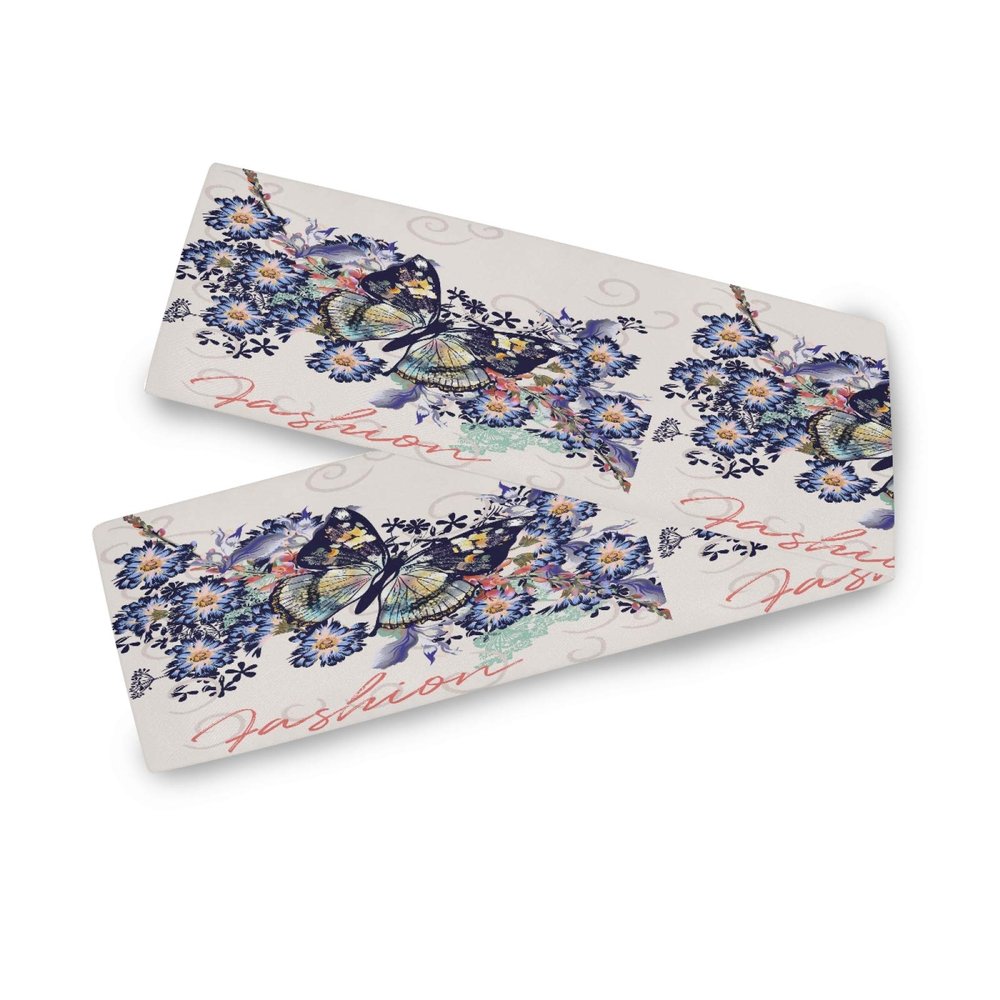 Blue Floral Butterfly Plant Table Runner, 13 x 70 in