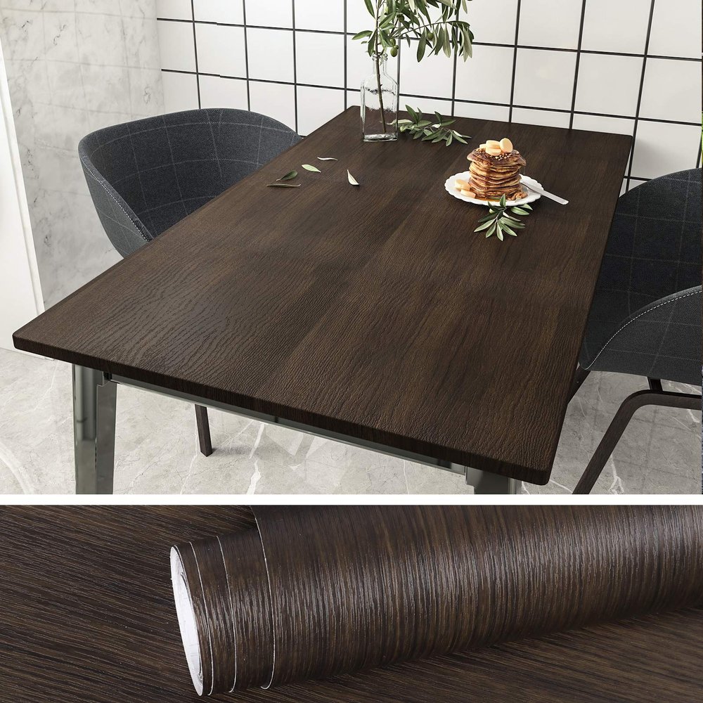 VEELIKE Vintage Wood-Look Self-Adhesive Film, Dark Brown, 40 cm x 900 cm
