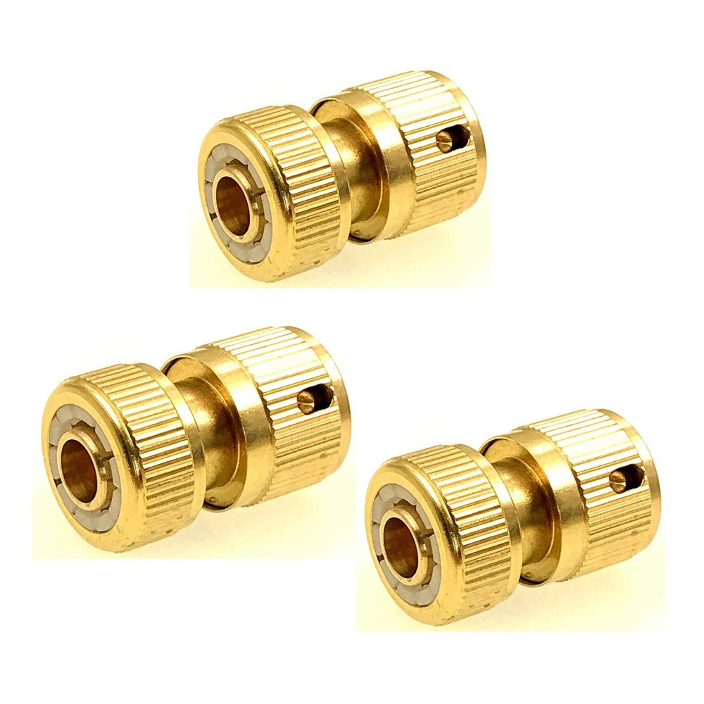 JZK 3-Pack Brass Hose End Connectors with Aqua Stop Valve