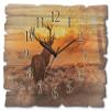 ARTLAND Silent Radio-Controlled Wooden Wall Clock, Landscape with Deer, 40 x 30 cm, Rectangular view 1