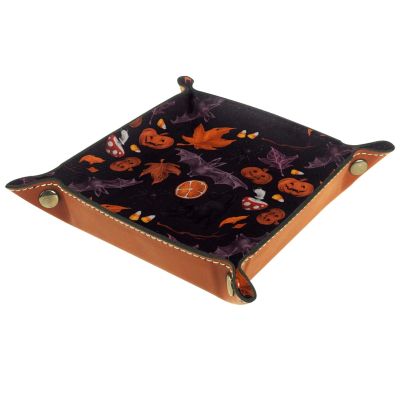 ZORE_FINE5 Foldable Leather Dice Rolling Storage Tray, Square, 14.5 cm, Bat/Pumpkin/Mushroom