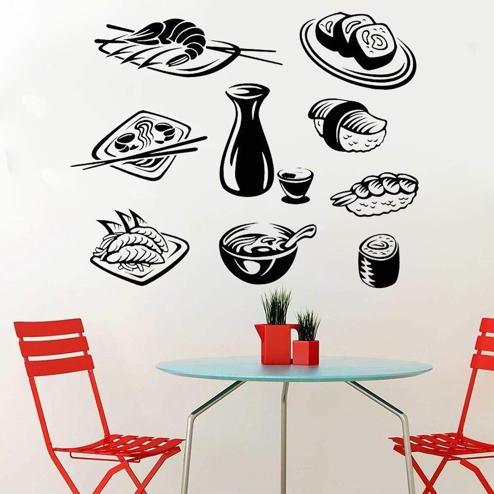 NSRJDSYT Sushi Wall Decal, Japanese Food Vinyl Sticker, 43 x 34 cm