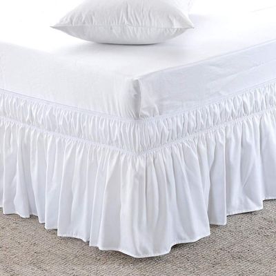 Elastic Ruffled Bed Skirt, Easy-Care, White, 150 x 200 + 38 cm