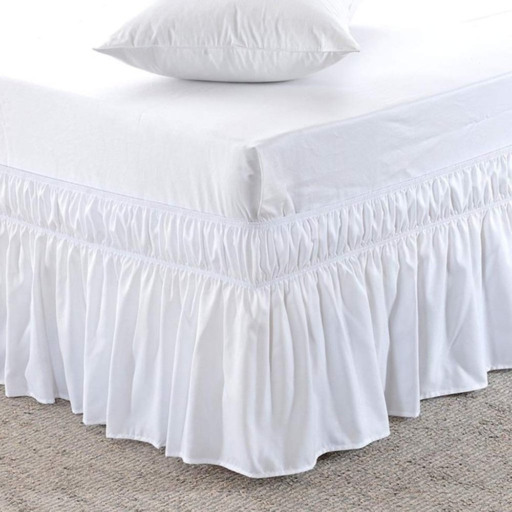 Elastic Ruffled Bed Skirt, Easy-Care, White, 150 x 200 + 38 cm