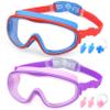 KAILIMENG Kids Swimming Goggles, Clear Wide View, Leakproof, Anti-Fog, UV Protection, with Nose Clips and Earplugs, Red/Blue view 1