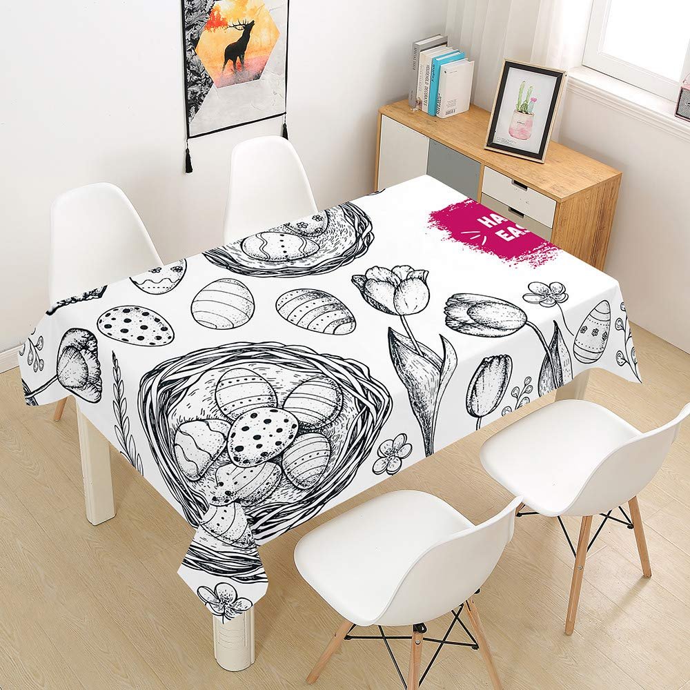 Morbuy Washable Easter Tablecloth, Waterproof Polyester, Rectangle, Egg Nest, 140 x 200 cm