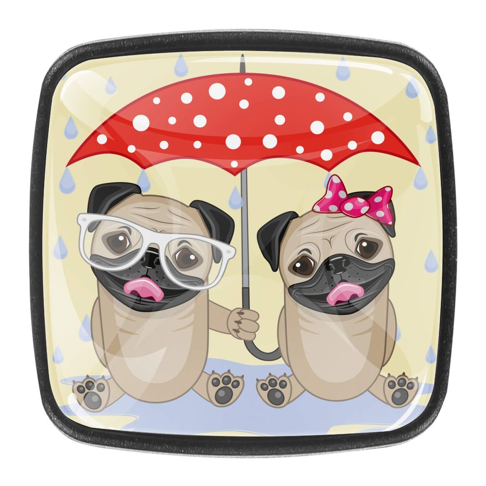 Cabinet Knobs for Kitchen Cabinets and Drawers, Two Dogs with Umbrella, 4-Pack