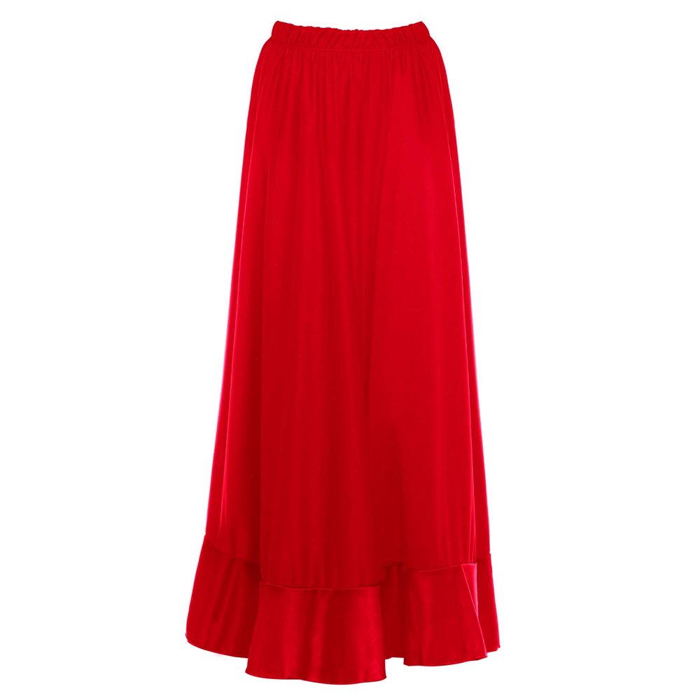 Women’s Long Red Ruffle Skirt, Adult S–XXL