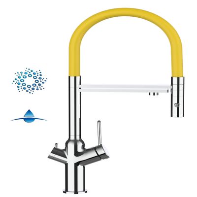 4-Way Kitchen Faucet for Sparkling Water and Water Filtration Systems with Removable 2-Spray Hand Sprayer - Yellow