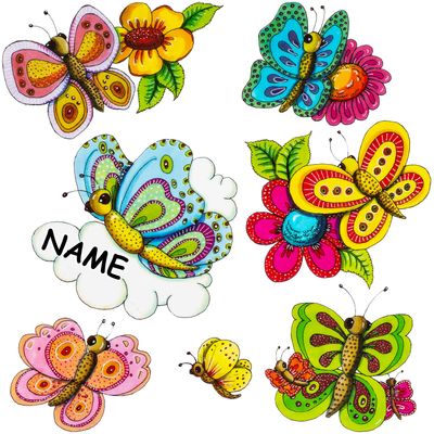 14-Piece Butterfly & Flower Window Sticker Set with Custom Name