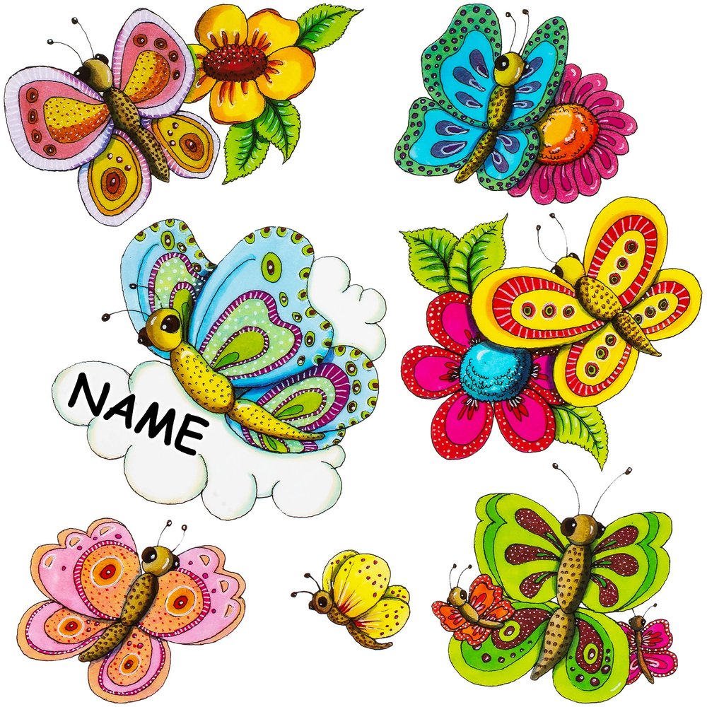 14-Piece Butterfly & Flower Window Sticker Set with Custom Name