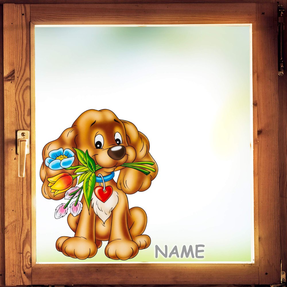 Window Sticker: Dog/Puppy with Flowers