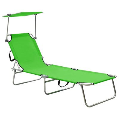 vidaXL Folding Sun Lounger with Canopy, Steel, Apple Green