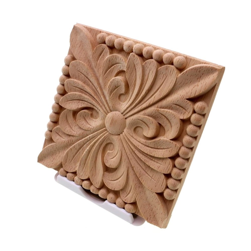 DUO ER Natural Wood Square Flower Appliqué, 12 cm