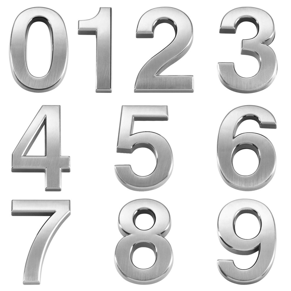 VOSAREA 10-Piece 3D Door Numbers 0–9, Self-Adhesive House Numbers, Silver