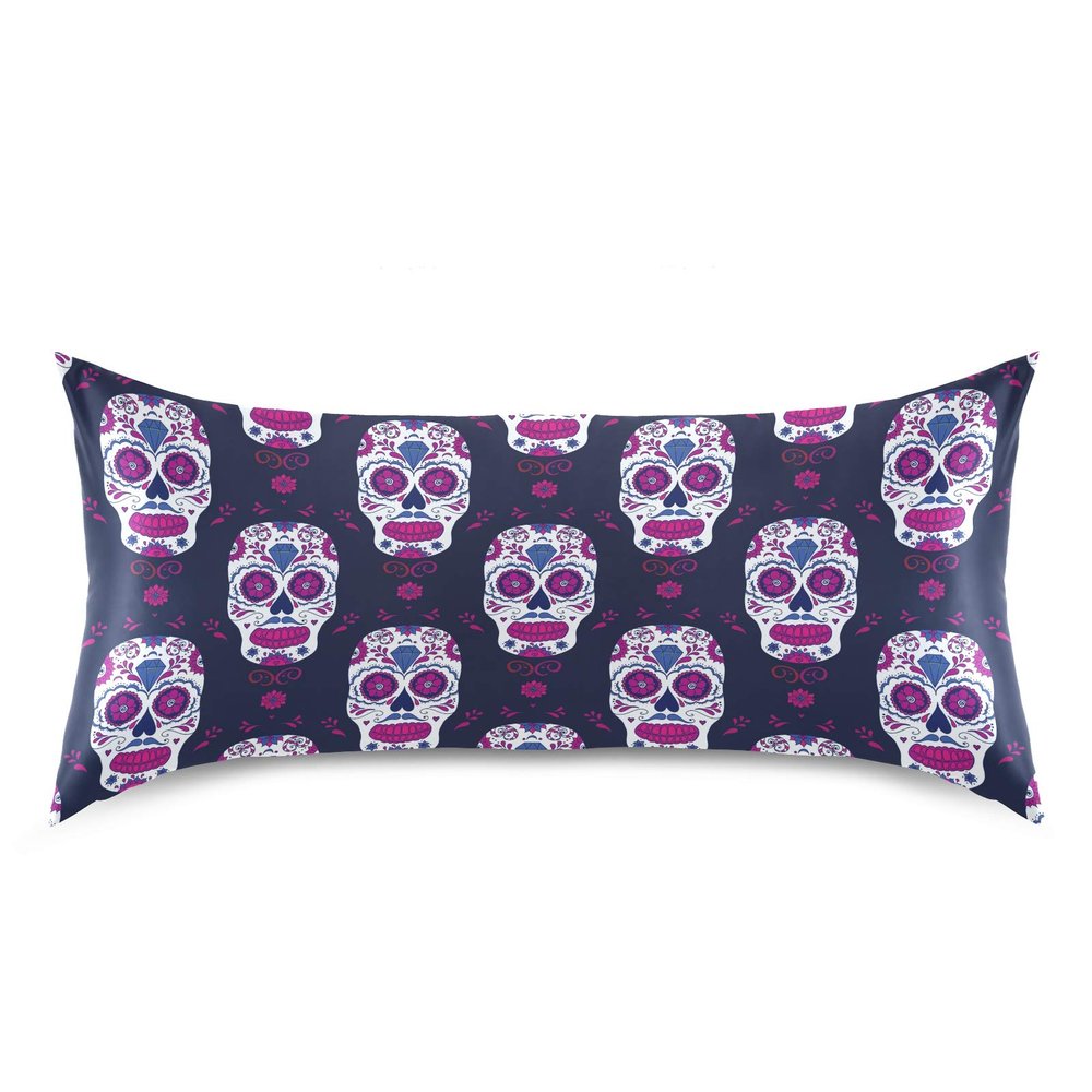 HaJie Mexican Floral Sugar Skull Satin Pillowcase, 100% Polyester, King Size 20 x 40 in, 1 Count