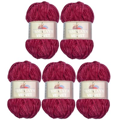 5 x 100 g Himalaya Velvet Micro-Polyester Yarn, Velvety Baby Yarn, 500 g (Bordeaux 90010)