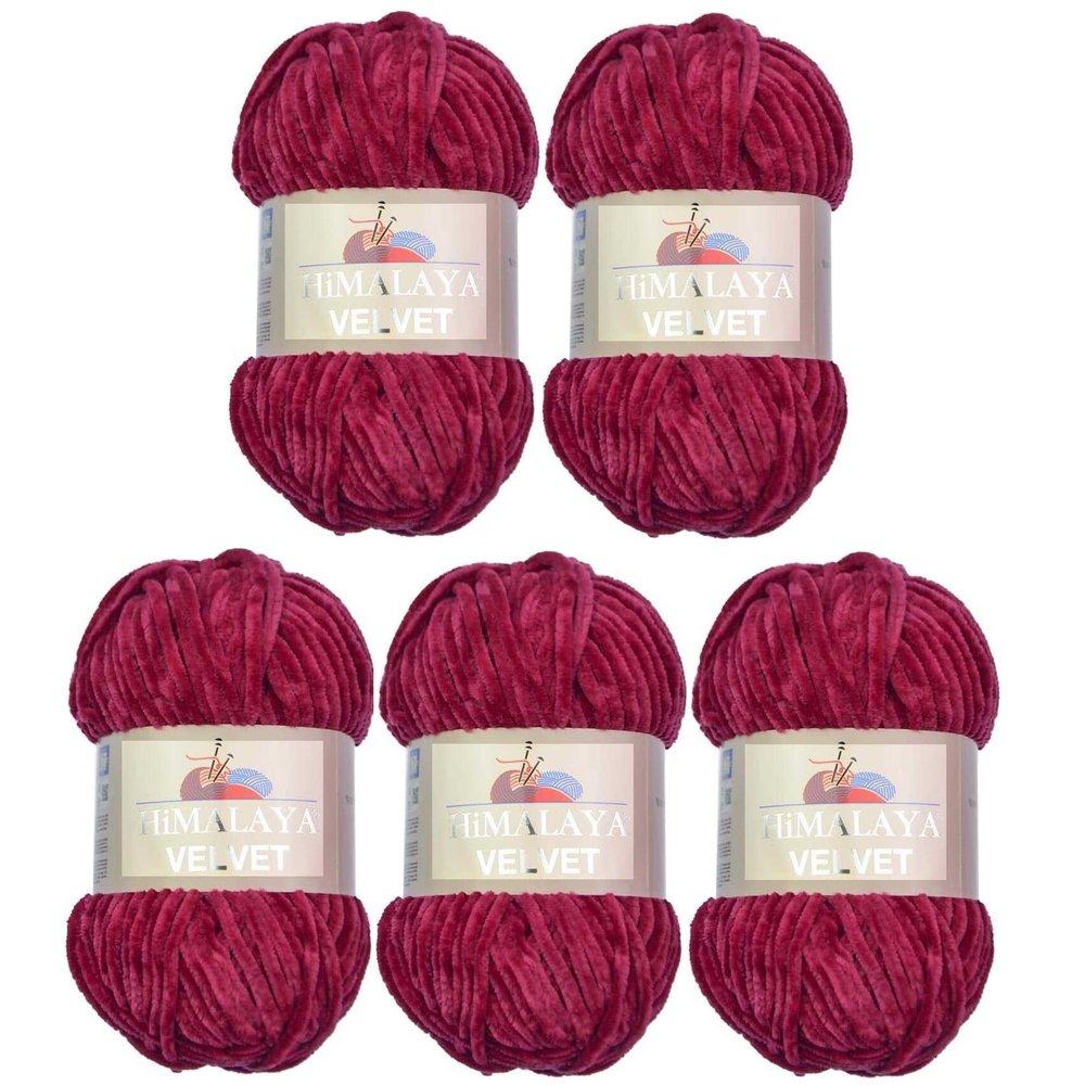 5 x 100 g Himalaya Velvet Micro-Polyester Yarn, Velvety Baby Yarn, 500 g (Bordeaux 90010)