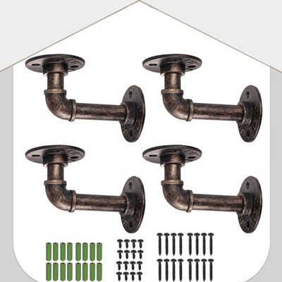 HOMGEN Industrial Pipe Shelf Brackets, 9 x 13 cm, with Screws and Plastic Plugs, 4-Pack