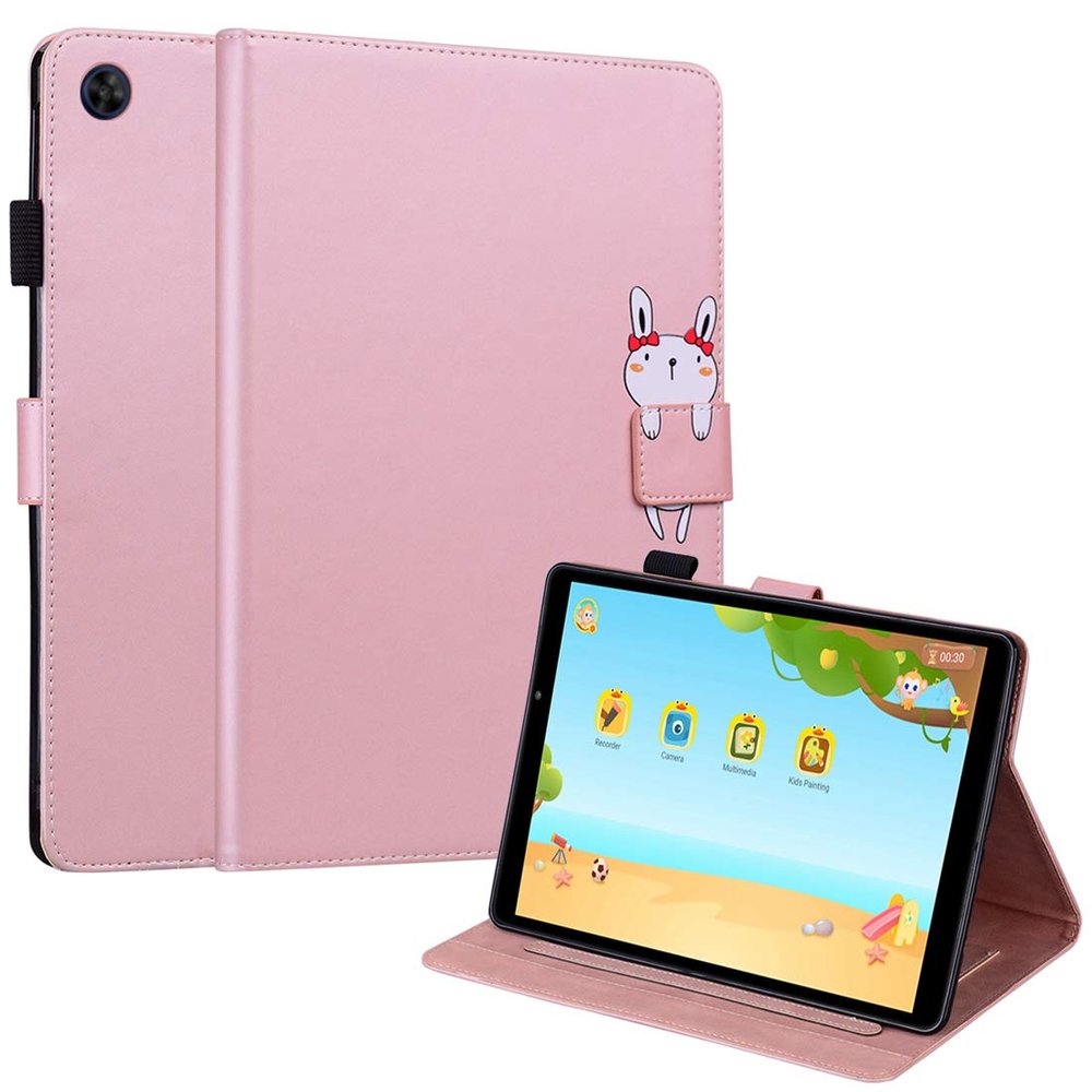 XFDSFDL PU Leather Flip Cover for Huawei MatePad T8 8-Inch, Rabbit Pattern, Stand, Magnetic Closure, Rose Gold