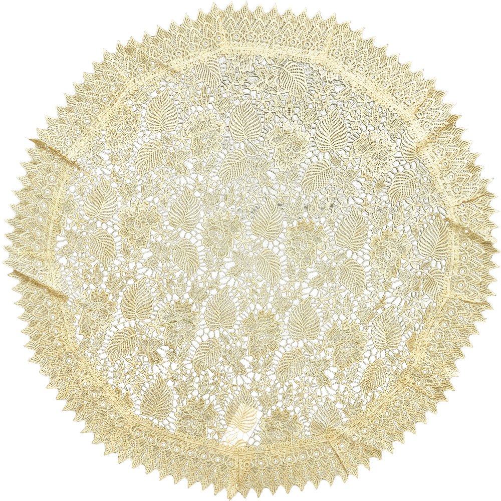 EUROSTYLE Alphiere Table Runner Set, Cut-Out Lace Macramé Polyester, Round, Light Beige