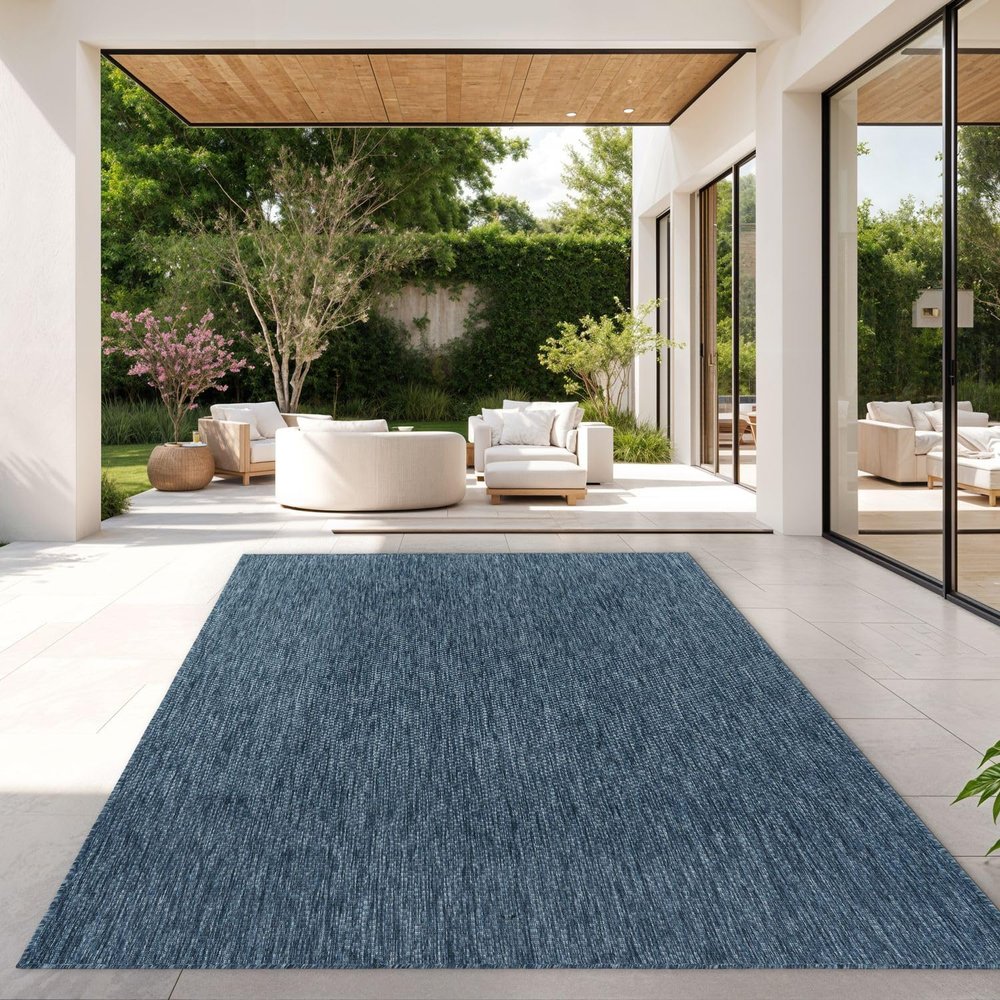 TT Home Outdoor Rug, Weather-Resistant, Solid Blue, 240 x 340 cm