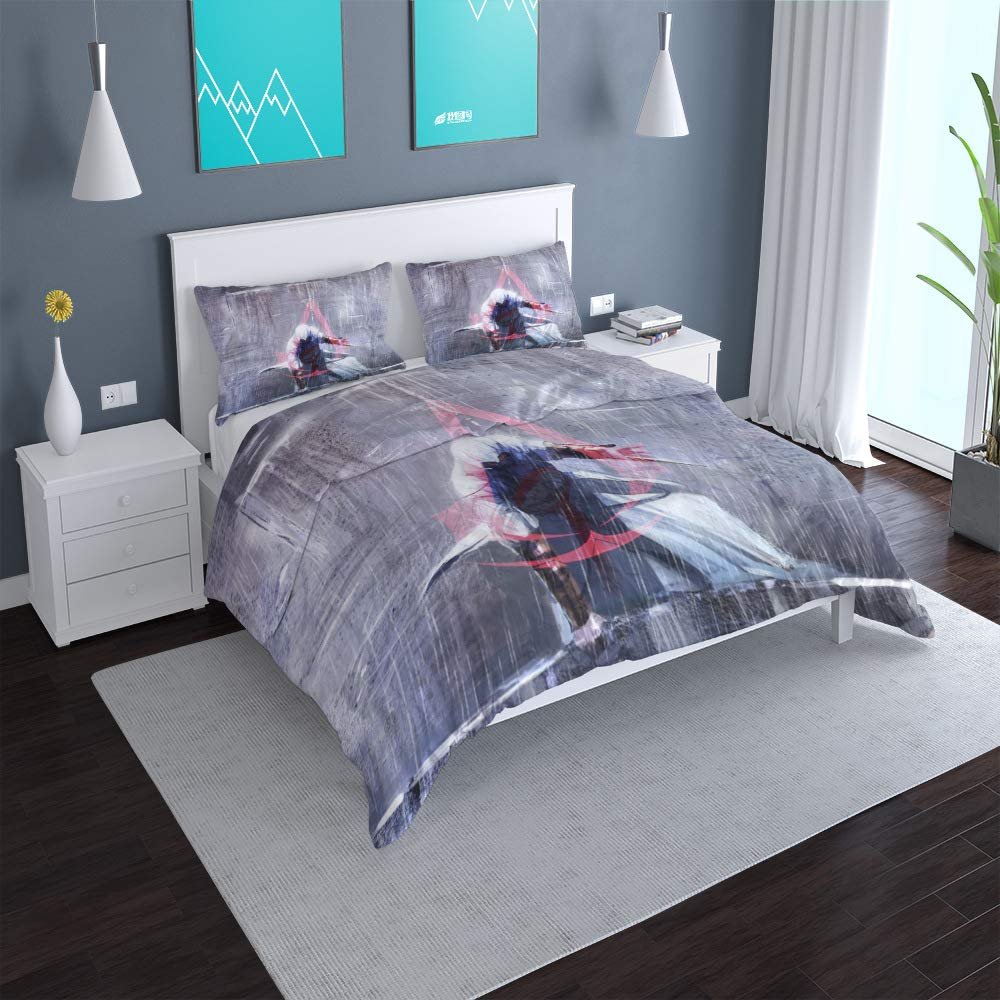 NICHIYOBI Assassin's Creed Duvet Cover Set, Microfiber 3D Digital Print, 3-Piece (SK 260 x 220 cm + 80 x 80 cm)