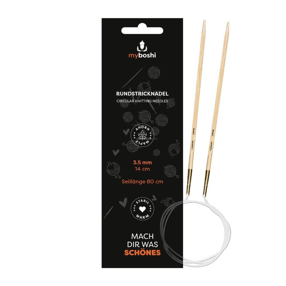 myboshi Circular Knitting Needles, 80 cm, Maple, Interchangeable Cable, 3.5 mm, Brown