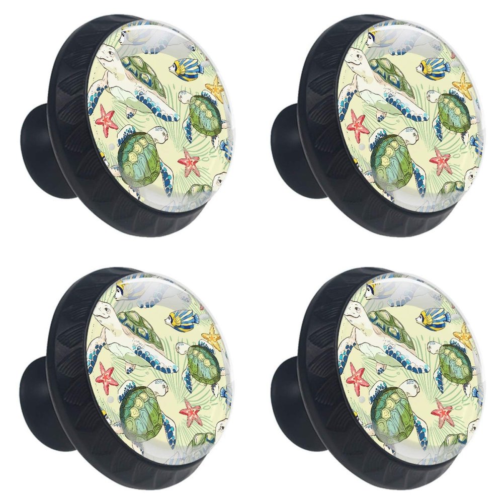Abenily Round Glass Cabinet Knobs, Turtle Design, 30 mm, 4-Pack