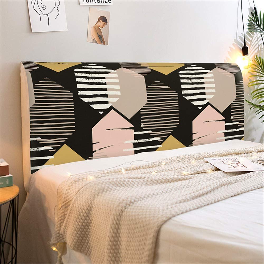 FANSU Bed Headboard Cover, Nordic-Style Printed Elastic Dustproof All-Inclusive Cover for Bedroom Decor, Black, 220 cm