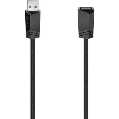 Hama USB-A Extension Cable (USB 2.0 A Plug to A Socket, 480 Mbit/s, 0.5 A, 3 m), Black