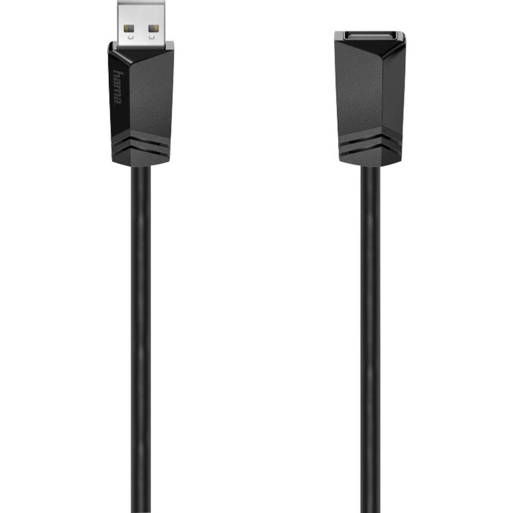 Hama USB-A Extension Cable (USB 2.0 A Plug to A Socket, 480 Mbit/s, 0.5 A, 3 m), Black