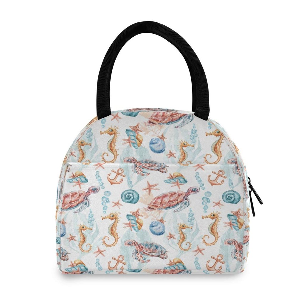 RXYY Insulated Lunch Bag with Sea Turtle and Seahorse Design