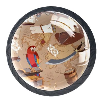 Nautical Parrot Treasure Chest Drawer Knob, Glass Cabinet Pull