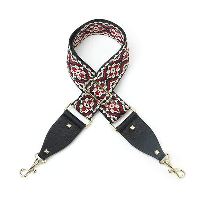 Chillpaper Handbag and Purse Strap, Embroidered Floral Pattern, Black Leather, Adjustable