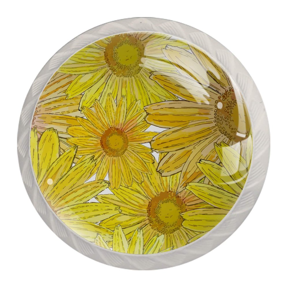 Sunflower Watercolor Drawer Knobs, 4-Piece Set
