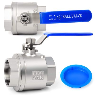 Taisher 1-Piece 1-1/2-Inch FNPT Heavy-Duty Full-Port Ball Valve, 304 Stainless Steel, Blue Handles