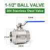Taisher 1-Piece 1-1/2-Inch FNPT Heavy-Duty Full-Port Ball Valve, 304 Stainless Steel, Blue Handles view 4