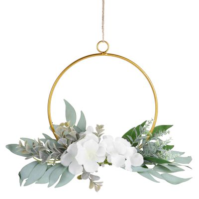 VALICLUD Artificial Eucalyptus Flower Wreath Metal Floral Wall Hanging