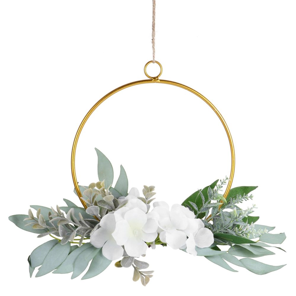 VALICLUD Artificial Eucalyptus Flower Wreath Metal Floral Wall Hanging
