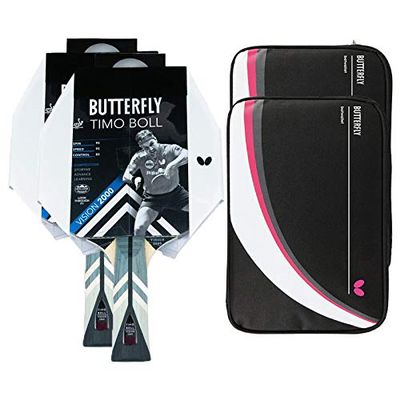 Butterfly 2 x Timo Boll Vision 2000 Table Tennis Rackets + 2 x Drive Case II Cases