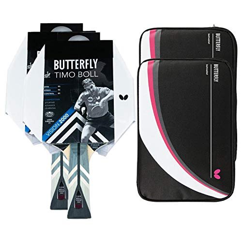 Butterfly 2 x Timo Boll Vision 2000 Table Tennis Rackets + 2 x Drive Case II Cases