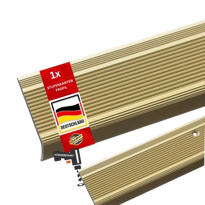 FloorDIREKT L-Shaped Aluminum Stair Edge Profile, 1 pc., 134 x 3.5 x 3 cm, Pre-Drilled, Gold, for Parquet and Laminate, Incl. Mounting Hardware, Integral