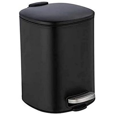 WENKO Alassio Cosmetic Pedal Bin, 5 L, Matte Black Steel, Easy-Close Lid, 20.5 x 27 x 24.5 cm