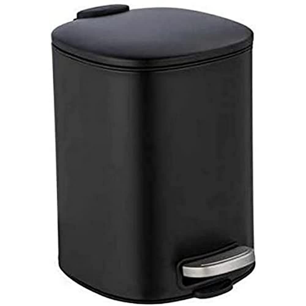 WENKO Alassio Cosmetic Pedal Bin, 5 L, Matte Black Steel, Easy-Close Lid, 20.5 x 27 x 24.5 cm