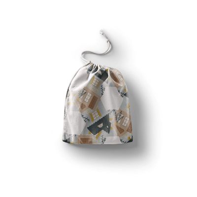 Le Jardin du Lin Printed Cotton Drawstring Shopping Bag, Reusable, Foldable, 30 x 40 cm