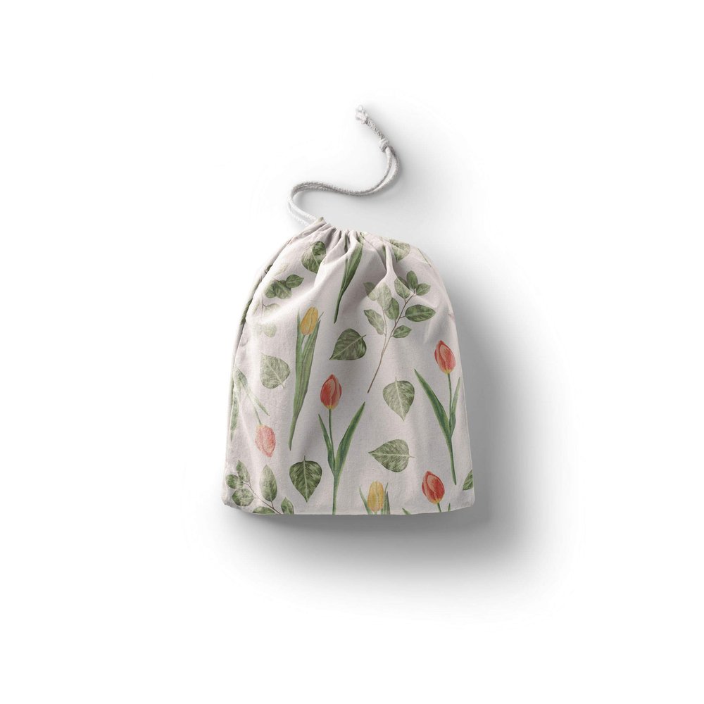 Le Jardin du Lin Printed Cotton Drawstring Bag, Reusable, Foldable, 30 x 40 cm