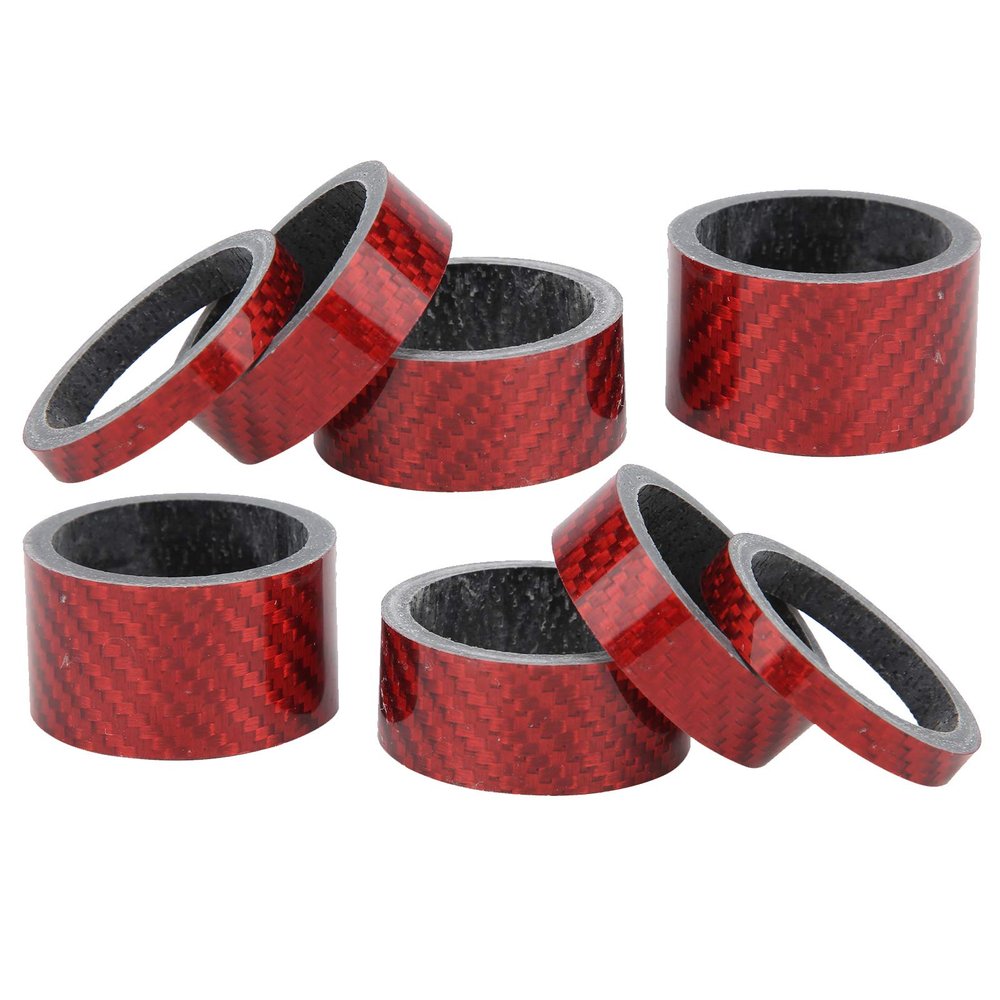 SALUTUYA Carbon Fiber Bicycle Stem Spacers, High Impact Resistance, 2-Piece Set, Fine Texture, Red