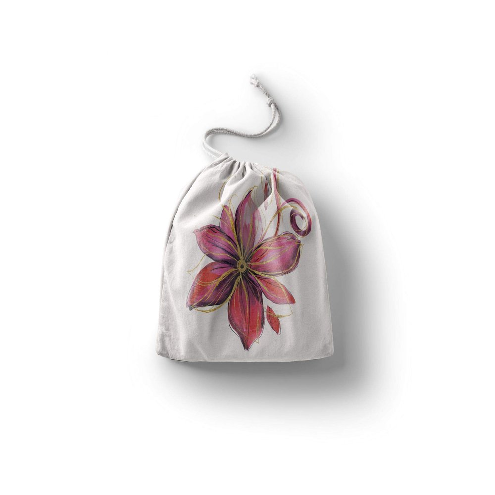 Le Jardin du Lin Printed Cotton Drawstring Bags, Reusable, Multipurpose, Foldable, 12 x 15 cm